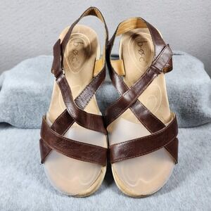 BOC‎ Sandals Womens Size 10 Brown Strappy Slingback Buckle Comfort Flat Shoes